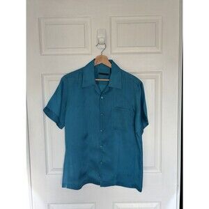 (As Is) Helmut Lang Men’s Short Sleeve Shirt Silk Organza Neon Blue Size S